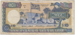 Банкнота. Уругвай. 10 песо 1995 год. Ошибка - "Decreto Ley 14.316" Тип 73Ba.