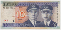 Банкнота. Литва. 10 лит 2001 год.