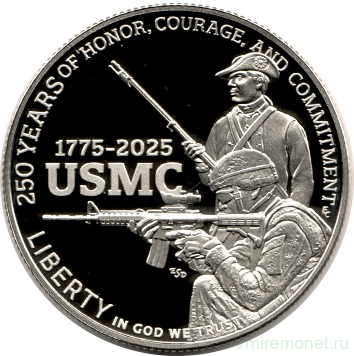 Монета. США. 50 центов 2025 год (S). 250 лет Корпусу морской пехоты США. Пруф.