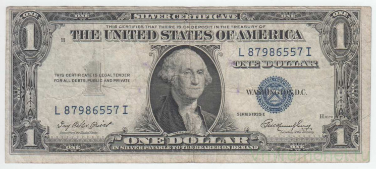Банкнота. США. 1 доллар 1935 год. Синяя печать. L. Тип 416D2e. 