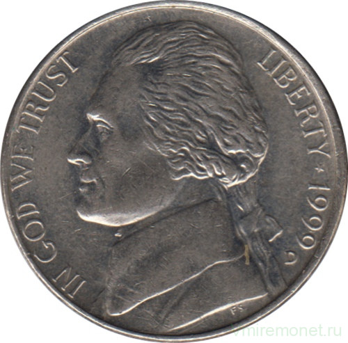 Монета. США. 5 центов 1999 год. Монетный двор D.