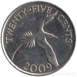 Монета. Бермудские острова. 25 центов 2009 год.