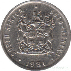 Монета. Южно-Африканская республика (ЮАР). 10 центов 1981 год.