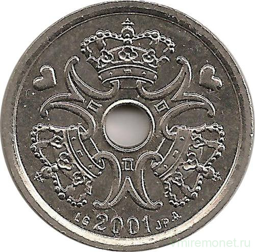 Монета. Дания. 1 крона 2001 год.