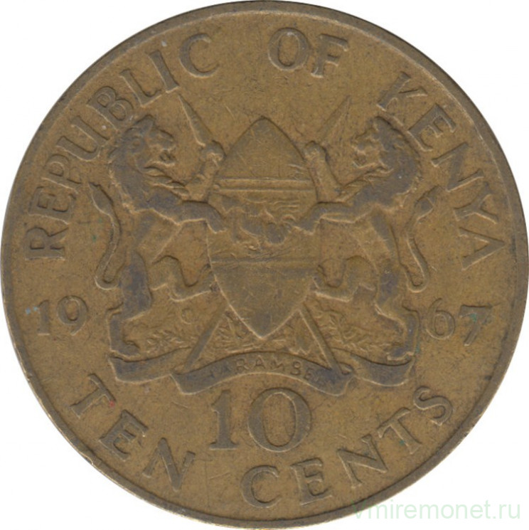 Монета. Кения. 10 центов 1967 год.