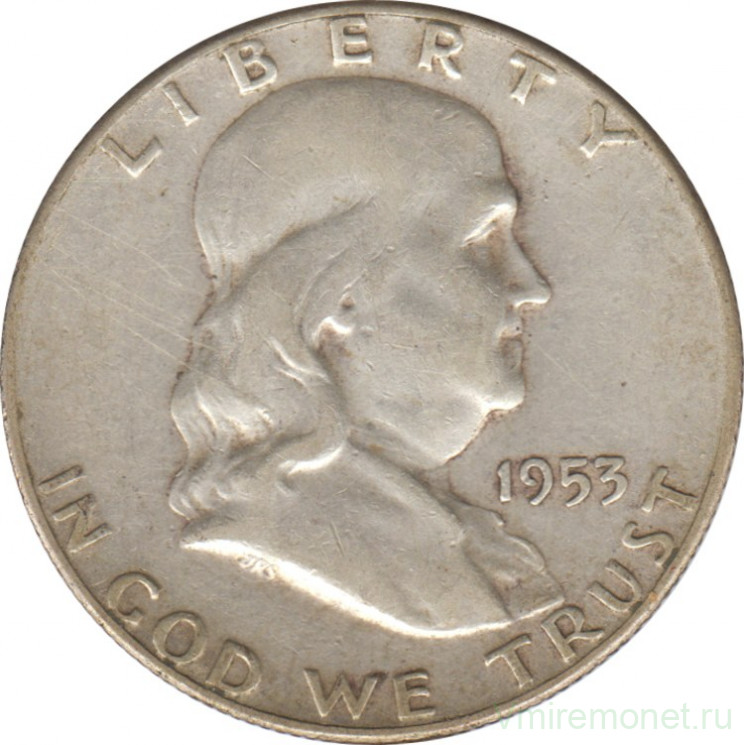 Монета. США. 50 центов 1953 год. Франклин. Монетный двор S.