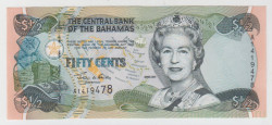 Банкнота. Багамские острова. 50 центов 2001 год.