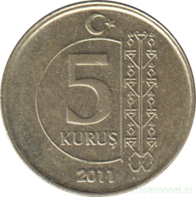 Монета. Турция. 5 курушей 2011 год.