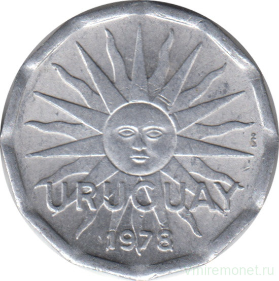 Монета. Уругвай. 2 сентесимо 1978 год.