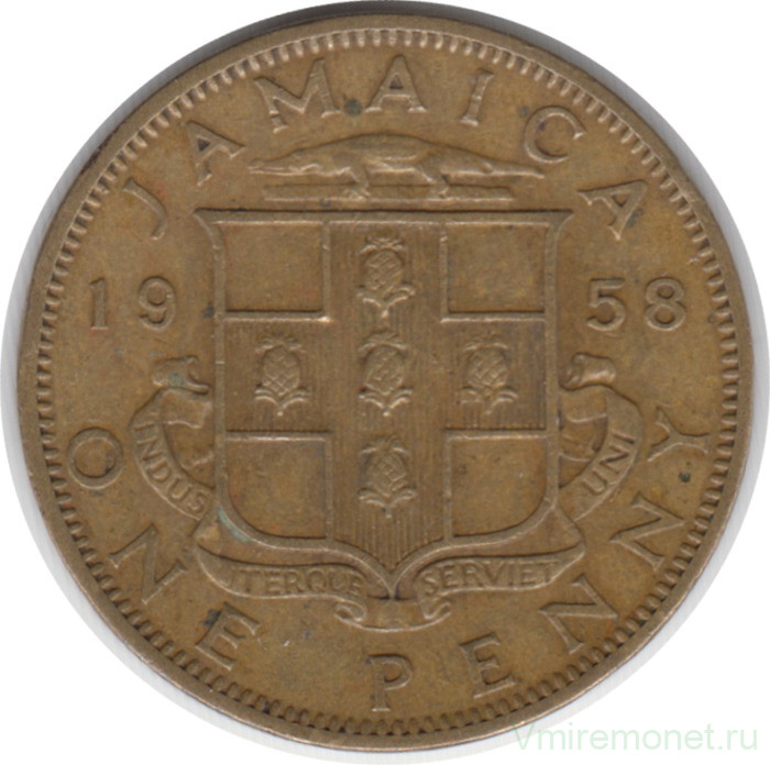 Монета. Ямайка. 1 пенни 1958 год.