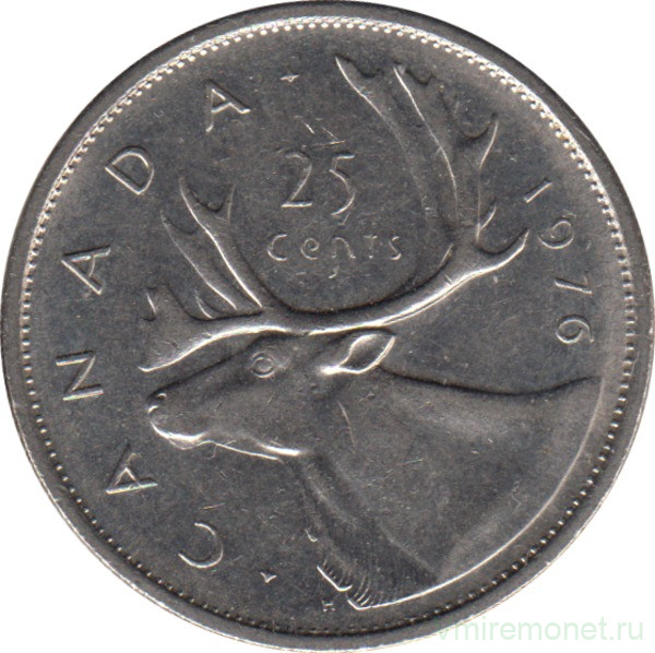Монета. Канада. 25 центов 1976 год.