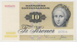Банкнота. Дания. 10 крон 1972 год.