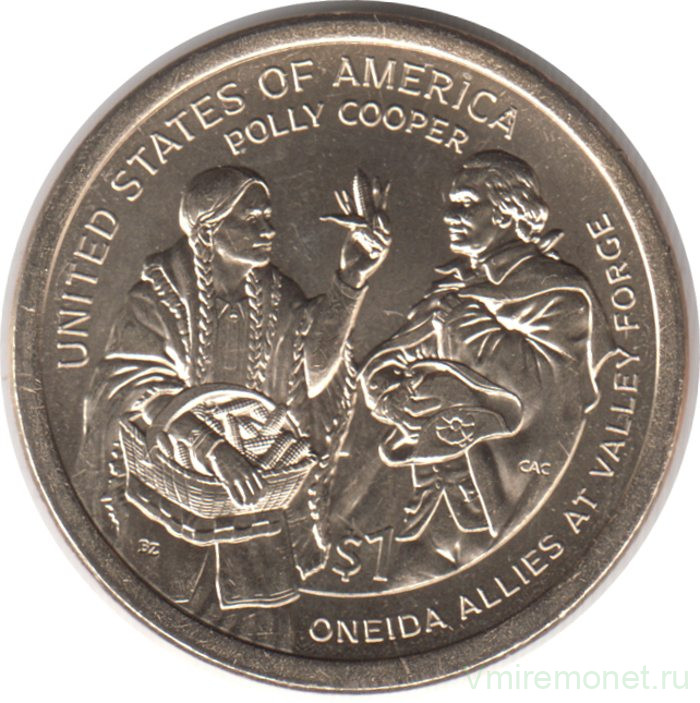 Монета. США. 1 доллар 2026 год. Сакагавея, Полли Купер. Монетный двор P.