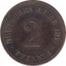 Монета. Германия (Германская империя 1871-1922). 2 пфеннига 1877 год. (A). ав.