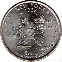 Монета. США. 25 центов 2001 год. Штат № 11 Нью-Йорк. Монетный двор P.