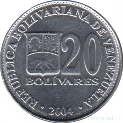 Монета. Венесуэла. 20 боливаров 2004 год.