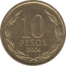 Монета. Чили. 10 песо 2006 год. ав.