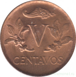 Монета. Колумбия. 5 сентаво 1967 год.