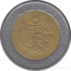 Монета. Перу. 5 солей 1994 год.
