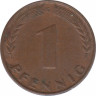 Монета. ФРГ. 1 пфенниг 1948 год. Монетный двор - Карлсруэ (G). рев.