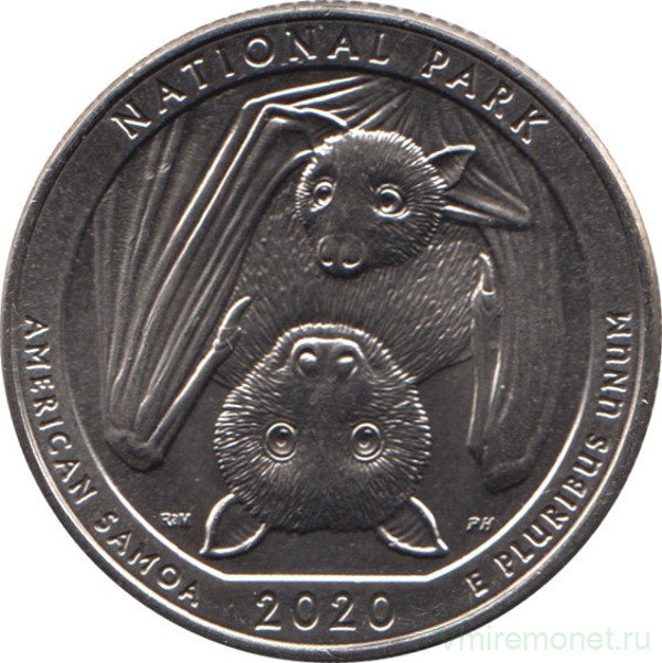 Монета. США. 25 центов 2020 год. Национальный парк № 51. Американское Самоа. Монетный двор S.