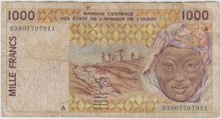 Банкнота. Западноафриканский экономический и валютный союз (ВСЕАО). Кот-д'Ивуар. 1000 франков 2003 год. (А). Тип 111Al.