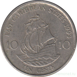 Монета. Восточные Карибские государства. 10 центов 1993 год.