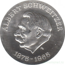 Монета. ГДР. 10 марок 1975 год. 100 лет со дня рождения Альберта Швейцера. Большой герб.