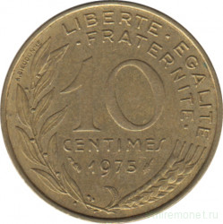 Монета. Франция. 10 сантимов 1975 год.