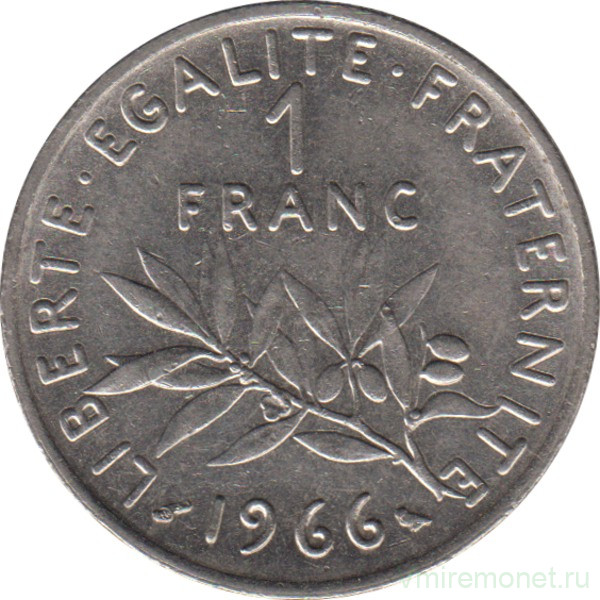 Монета. Франция. 1 франк 1966 год.