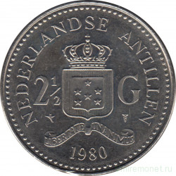 Монета. Нидерландские Антильские острова. 2,5 гульдена 1980 год. Королева Беатрикс.