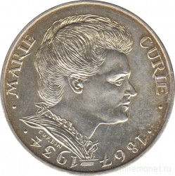 Монета. Франция. 100 франков 1984 год. 50 лет со дня смерти Марии Кюри.