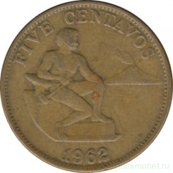 Монета. Филиппины. 5 сентаво 1962 год.