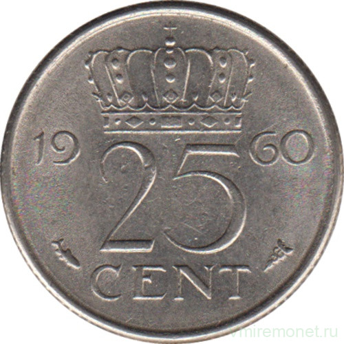 Монета. Нидерланды. 25 центов 1960 год.