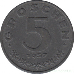Монета. Австрия. 5 грошей 1957 год.