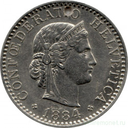 Монета. Швейцария. 20 раппенов 1884 год.