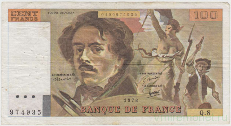 Банкнота. Франция. 100 франков 1978 год. Тип 154а.