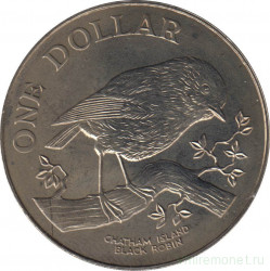 Монета. Новая Зеландия. 1 доллар 1984 год. Чёрная зарянка.