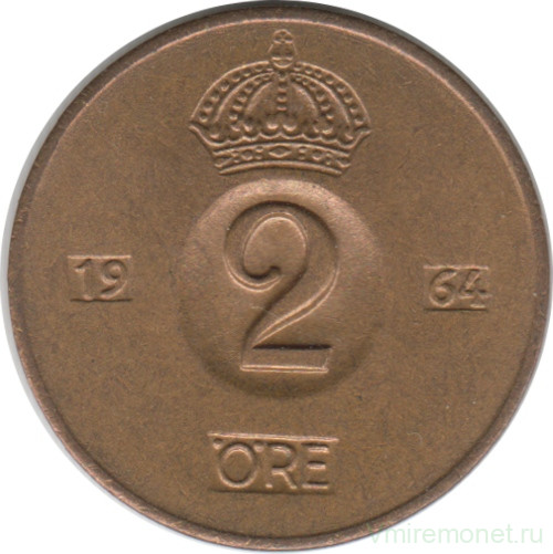 Монета. Швеция. 2 эре 1964 год.