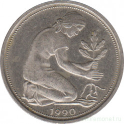 Монета. ФРГ. 50 пфеннигов 1990 год. Монетный двор - Гамбург (J).
