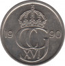 Аверс. Монета. Швеция. 50 эре 1990 год.