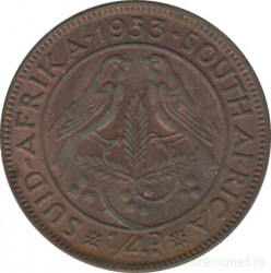 Монета. Южно-Африканская республика (ЮАР). 1/4 пенни 1953 год.