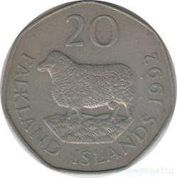 Монета. Фолклендские острова. 20 пенсов 1992 год.