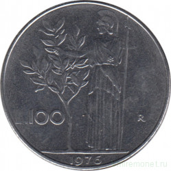 Монета. Италия. 100 лир 1976 год.