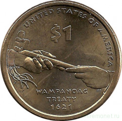 Монета. США. 1 доллар 2011 год. Сакагавея, трубка мира. Монетный двор P.