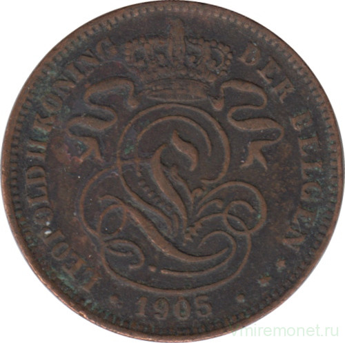 Монета. Бельгия. 2 сантима 1905 год. Der Belgen.