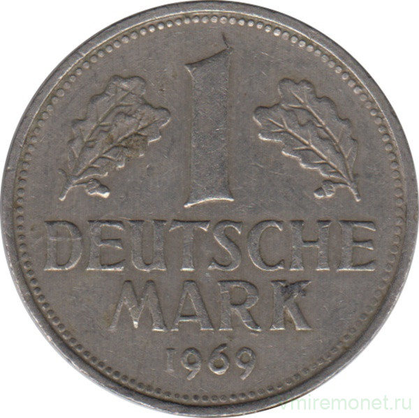 Монета. ФРГ. 1 марка 1969 год. Монетный двор - Карлсруэ (G).