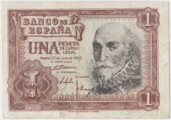 Банкнота. Испания. 1 песета 1953 год. Тип 144а.