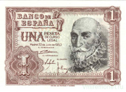 Банкнота. Испания. 1 песета 1953 год. Тип 144а.