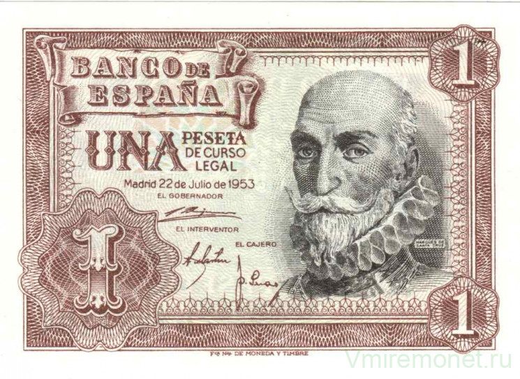 Банкнота. Испания. 1 песета 1953 год. Тип 144а.